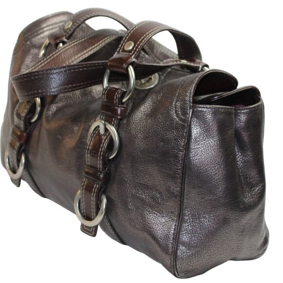 Coach Chelsea Silver Metallic Brown Accent Turn Lock Satchel - Picture 4 of 12